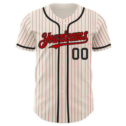 Custom Cream Red Pinstripe Black Authentic Baseball Jersey - Sky-Custom