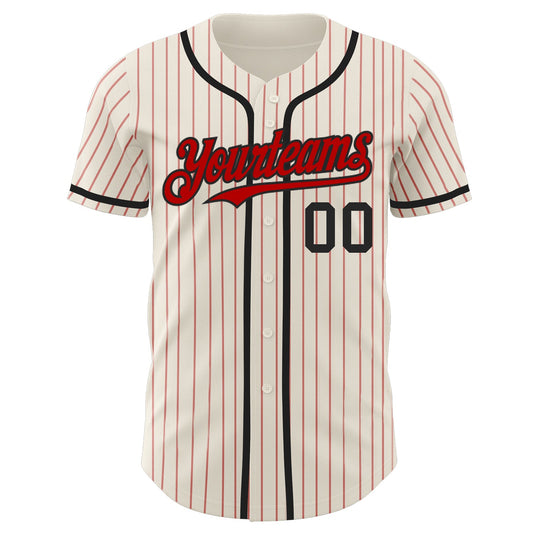 Custom Cream Red Pinstripe Black Authentic Baseball Jersey - Sky-Custom