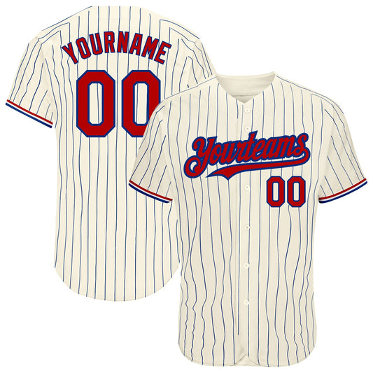 Custom Cream Royal Pinstripe Red-White Authentic Baseball Jersey - Sky-Custom