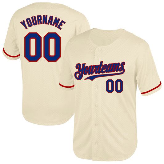 Custom Cream Royal-Red Mesh Authentic Throwback Baseball Jersey - Sky-Custom