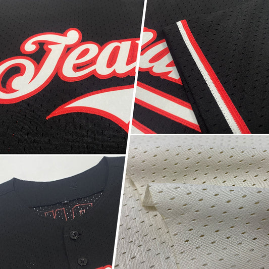 Custom Cream Red-Gray Mesh Authentic Throwback Baseball Jersey - Sky-Custom