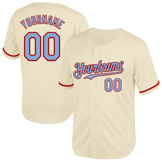 Custom Cream Light Blue-Red Mesh Authentic Throwback Baseball Jersey - Sky-Custom
