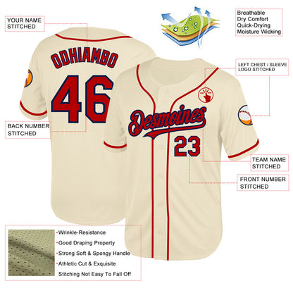 Custom Cream Red-Navy Mesh Authentic Throwback Baseball Jersey - Sky-Custom