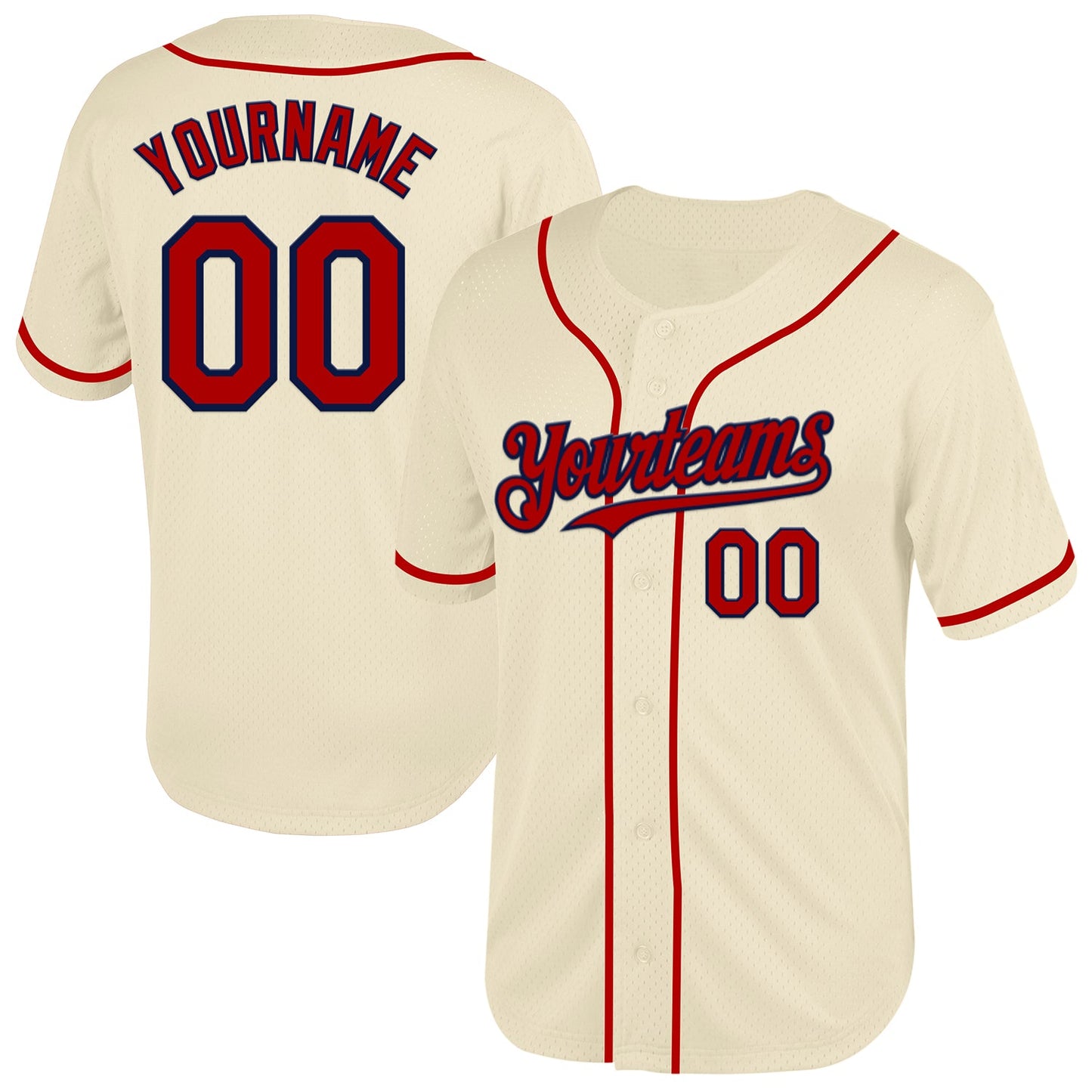 Custom Cream Red-Navy Mesh Authentic Throwback Baseball Jersey - Sky-Custom