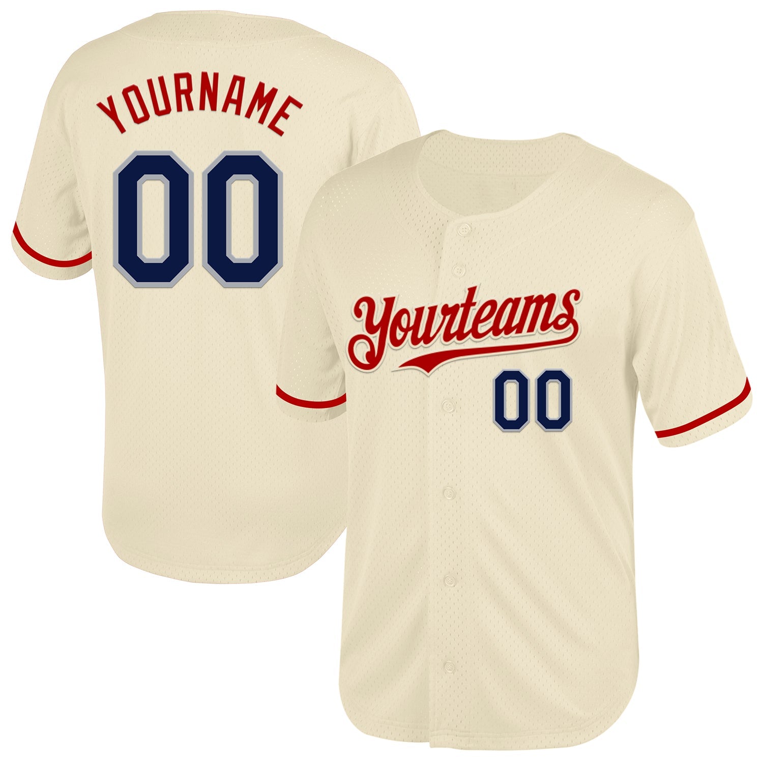 Custom Cream Navy Red-Gray Mesh Authentic Throwback Baseball Jersey - Sky-Custom