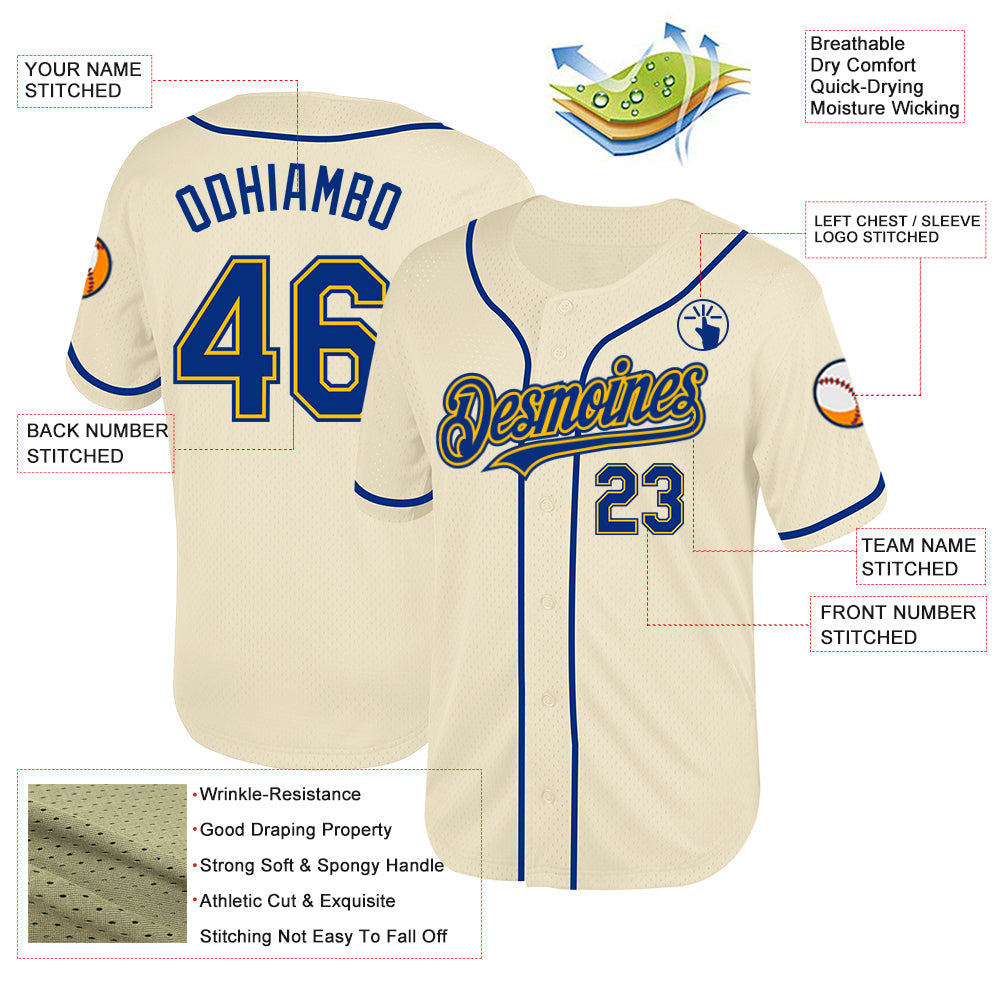 Custom Cream Royal-Gold Mesh Authentic Throwback Baseball Jersey - Sky-Custom