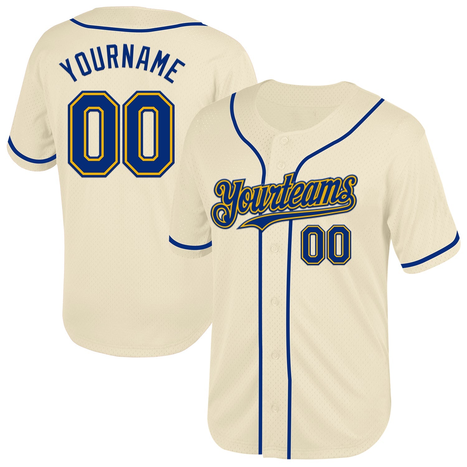 Custom Cream Royal-Gold Mesh Authentic Throwback Baseball Jersey - Sky-Custom