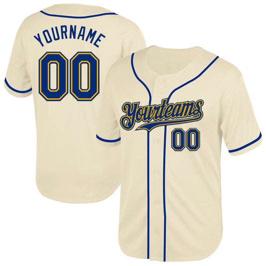 Custom Cream Royal-Gold Mesh Authentic Throwback Baseball Jersey - Sky-Custom