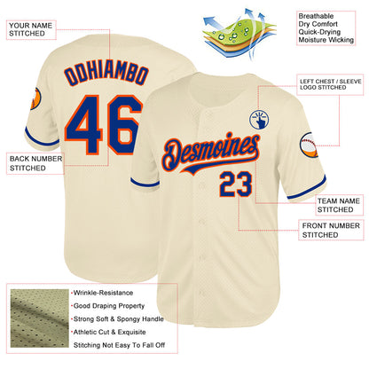 Custom Cream Royal-Orange Mesh Authentic Throwback Baseball Jersey - Sky-Custom