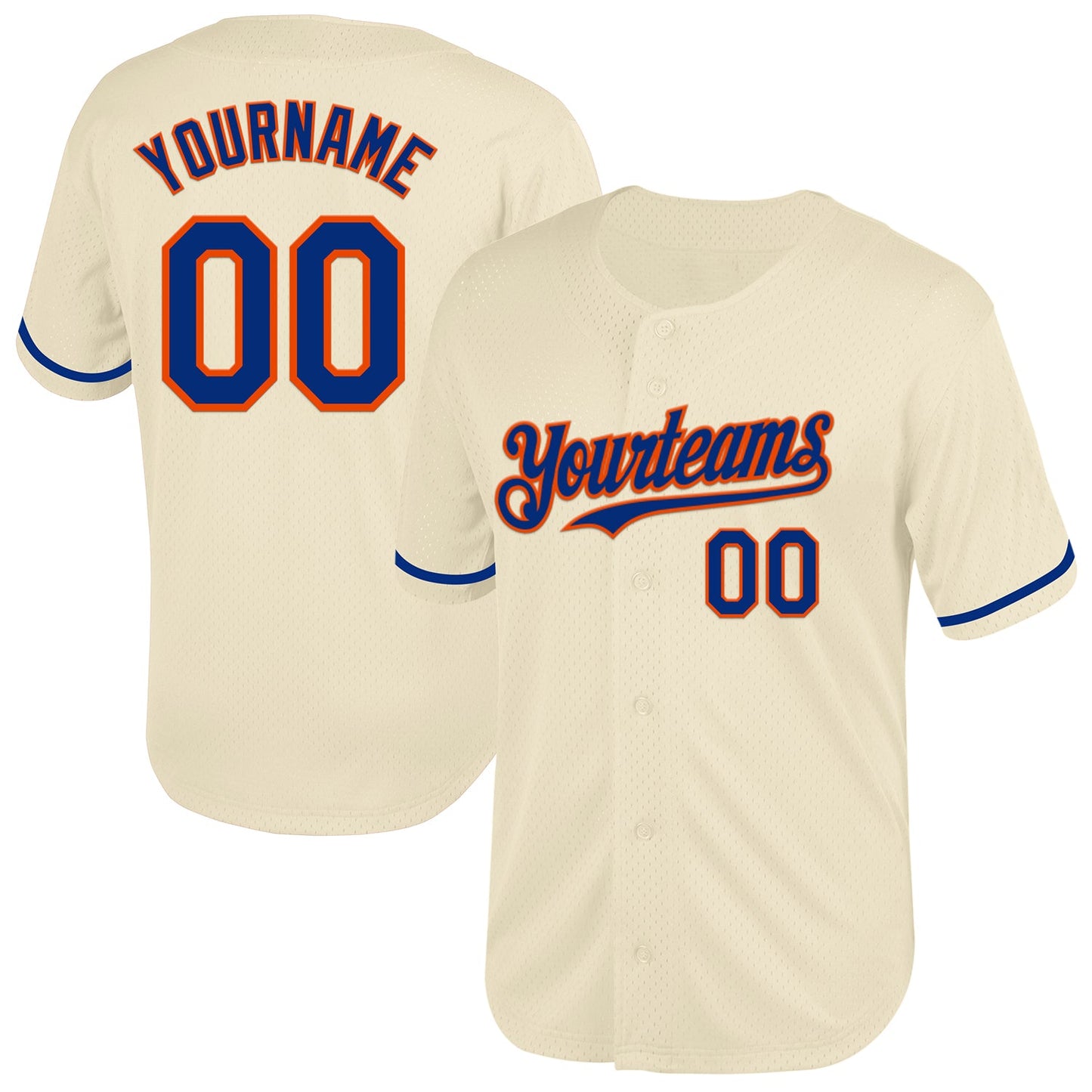 Custom Cream Royal-Orange Mesh Authentic Throwback Baseball Jersey - Sky-Custom