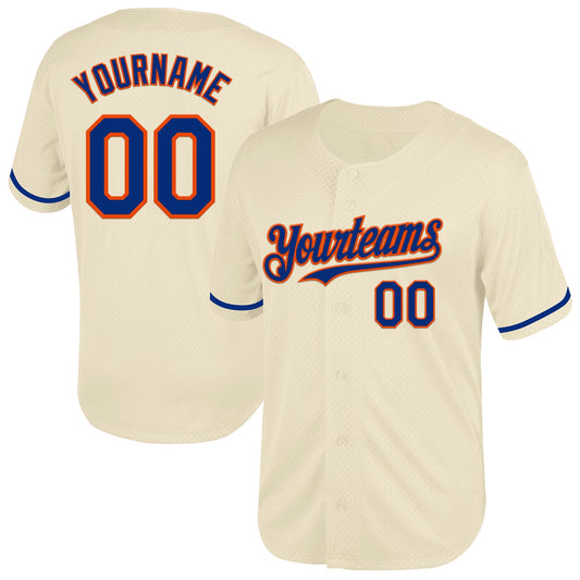 Custom Cream Royal-Orange Mesh Authentic Throwback Baseball Jersey - Sky-Custom