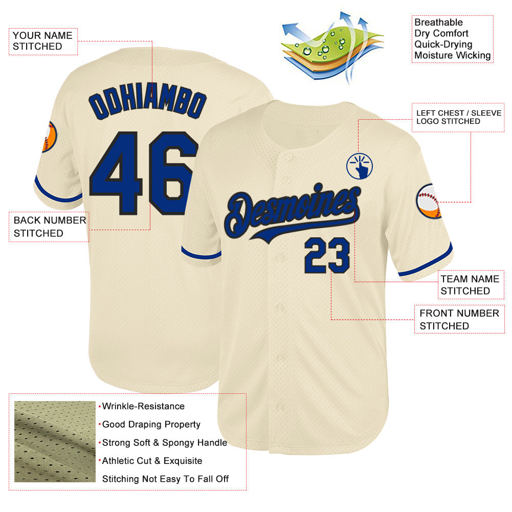 Custom Cream Royal-Black Mesh Authentic Throwback Baseball Jersey - Sky-Custom