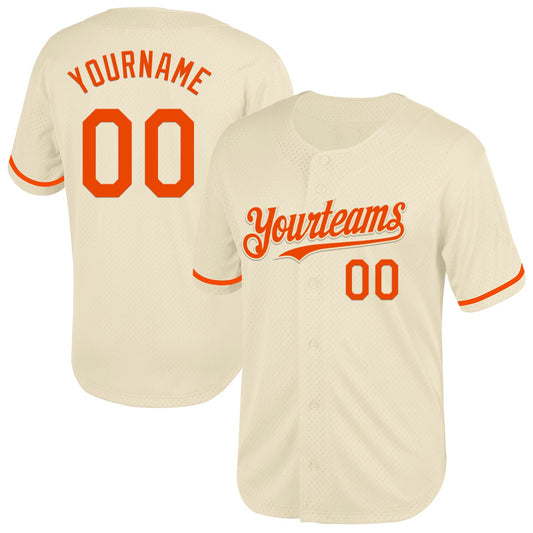 Custom Cream Orange Mesh Authentic Throwback Baseball Jersey - Sky-Custom
