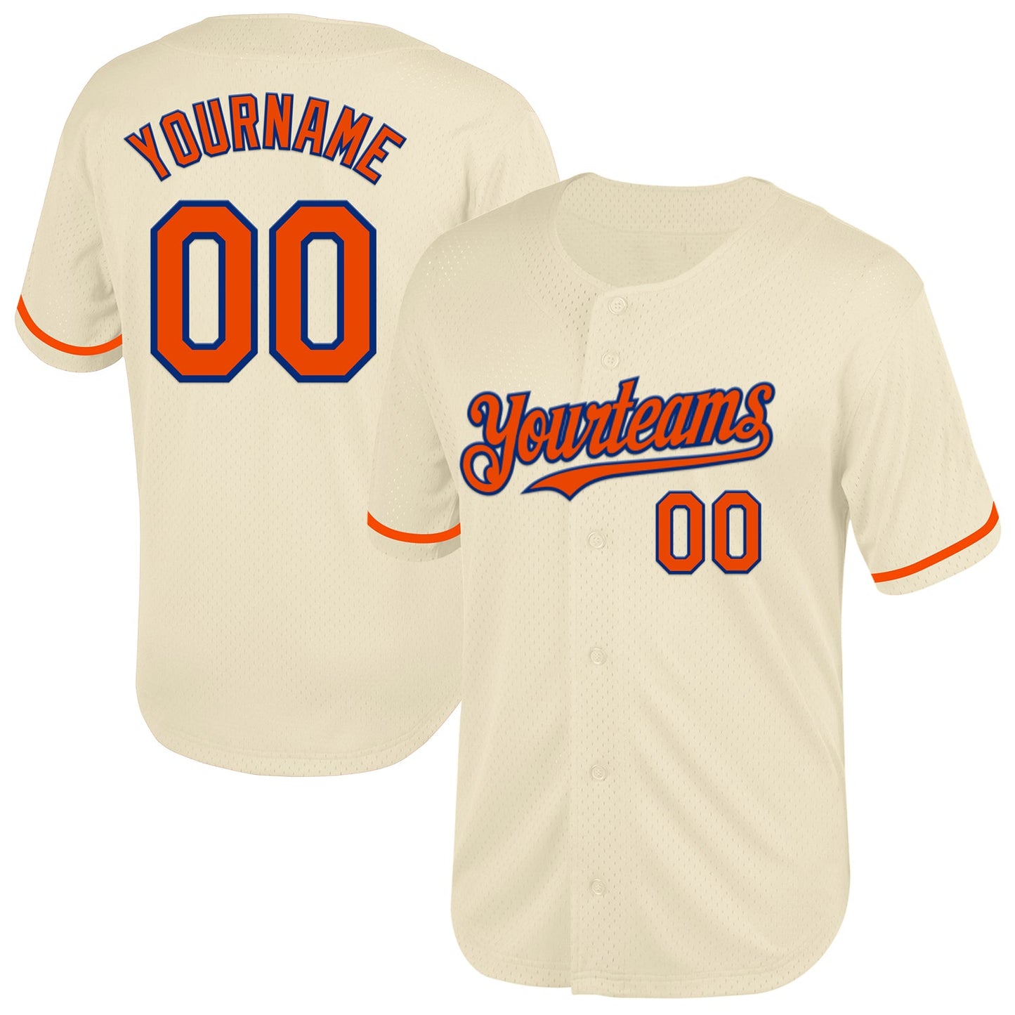 Custom Cream Orange-Royal Mesh Authentic Throwback Baseball Jersey - Sky-Custom