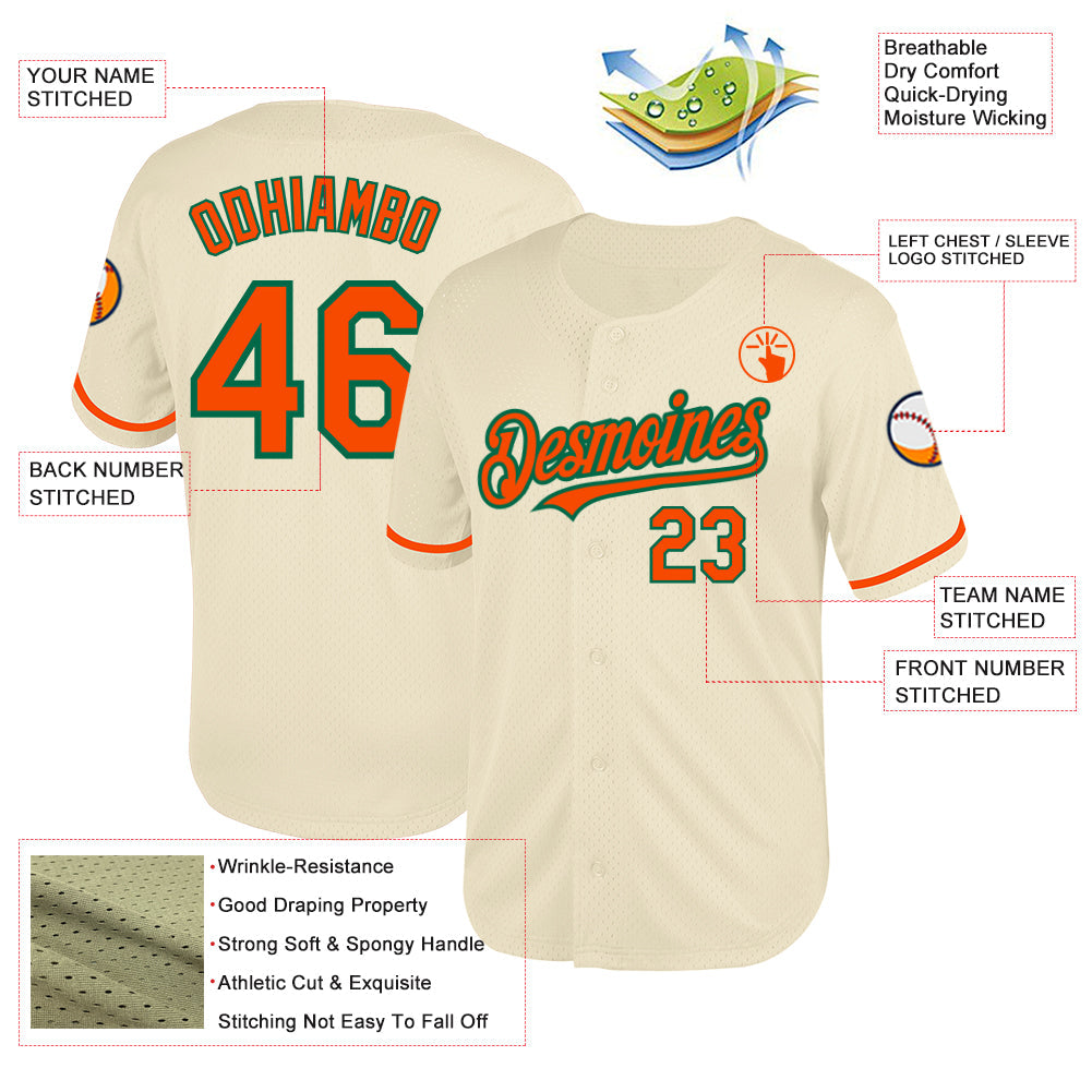 Custom Cream Orange-Kelly Green Mesh Authentic Throwback Baseball Jersey - Sky-Custom