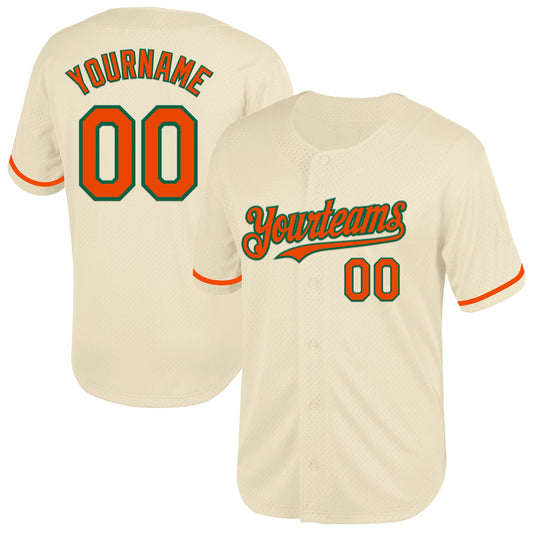 Custom Cream Orange-Kelly Green Mesh Authentic Throwback Baseball Jersey - Sky-Custom