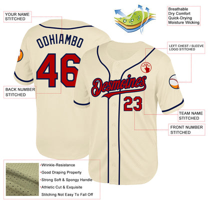 Custom Cream Red-Navy Mesh Authentic Throwback Baseball Jersey - Sky-Custom