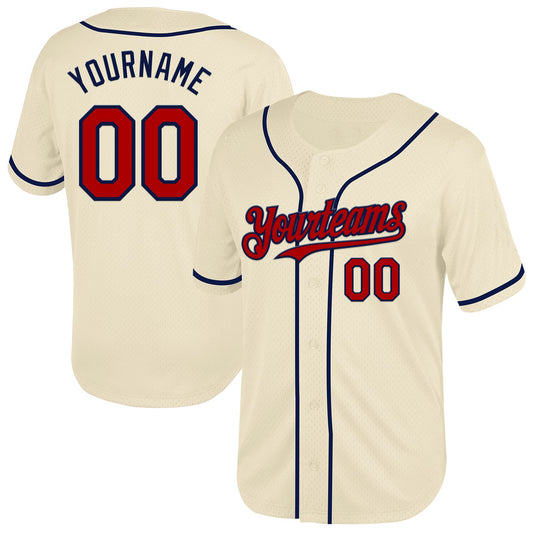 Custom Cream Red-Navy Mesh Authentic Throwback Baseball Jersey - Sky-Custom