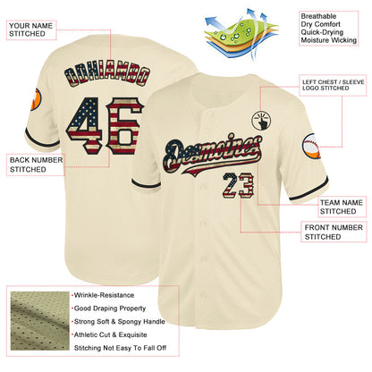 Custom Cream Vintage USA Flag-Black Mesh Authentic Throwback Baseball Jersey - Sky-Custom