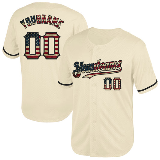 Custom Cream Vintage USA Flag-Black Mesh Authentic Throwback Baseball Jersey - Sky-Custom