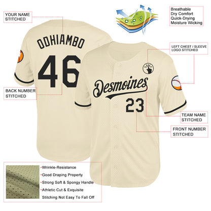 Custom Cream Black Mesh Authentic Throwback Baseball Jersey - Sky-Custom