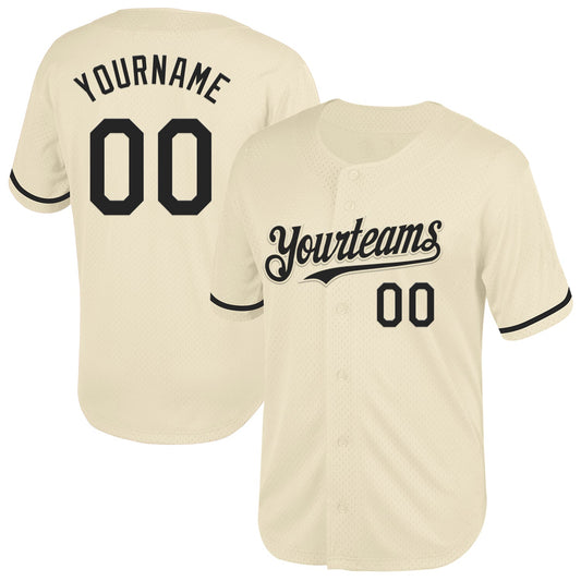 Custom Cream Black Mesh Authentic Throwback Baseball Jersey - Sky-Custom