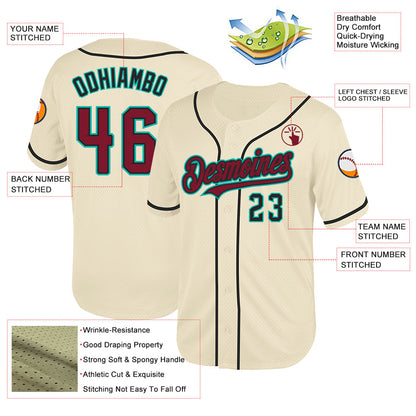 Custom Cream Crimson Black-Aqua Mesh Authentic Throwback Baseball Jersey - Sky-Custom