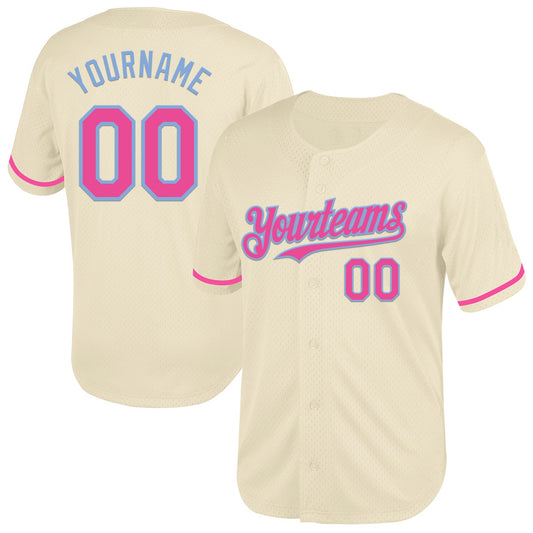 Custom Cream Pink-Light Blue Mesh Authentic Throwback Baseball Jersey - Sky-Custom