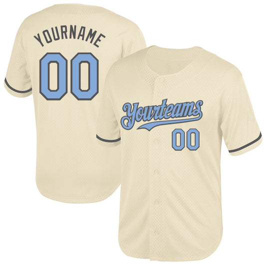 Custom Cream Light Blue-Steel Gray Mesh Authentic Throwback Baseball Jersey - Sky-Custom