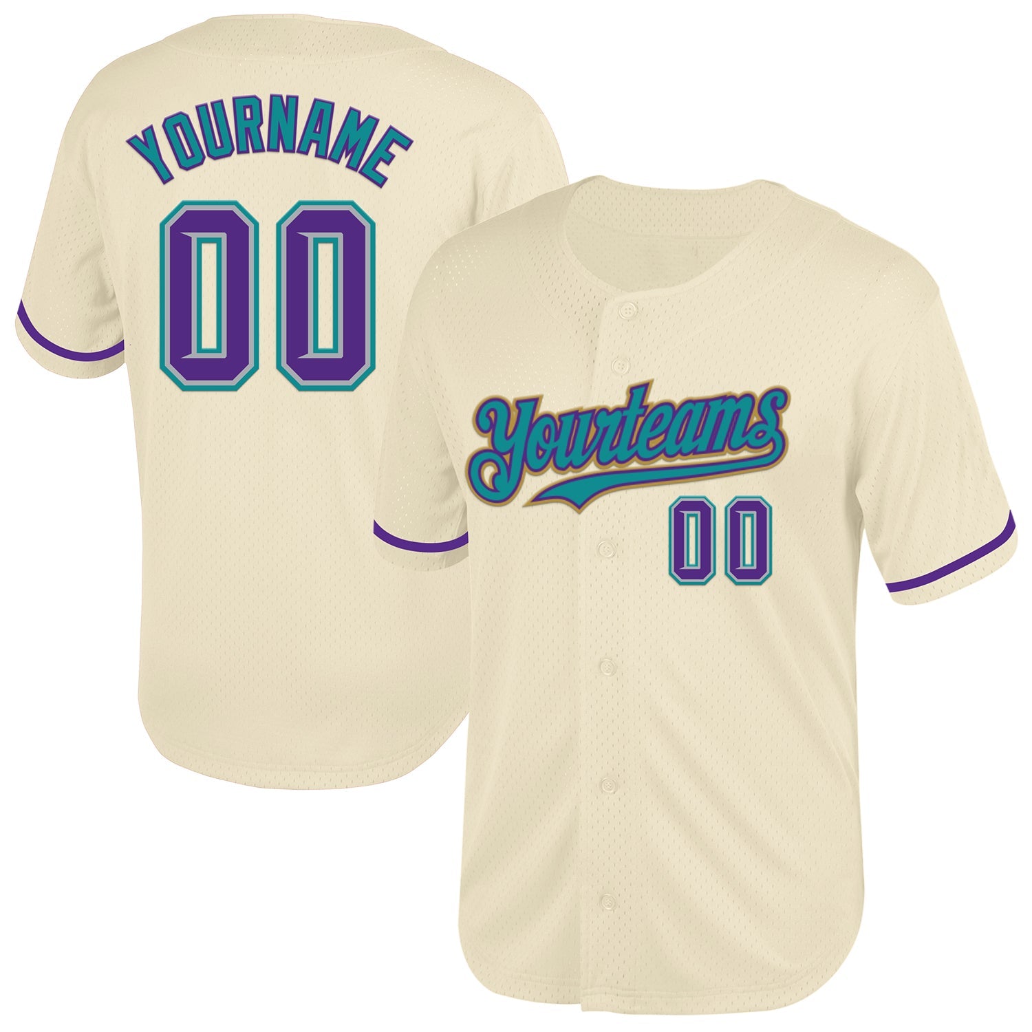 Custom Cream Purple Gray Teal-Old Gold Mesh Authentic Throwback Baseball Jersey - Sky-Custom