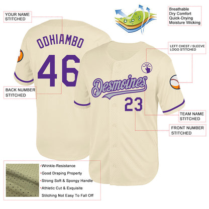 Custom Cream Purple-Gray Mesh Authentic Throwback Baseball Jersey - Sky-Custom