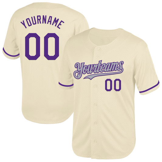 Custom Cream Purple-Gray Mesh Authentic Throwback Baseball Jersey - Sky-Custom