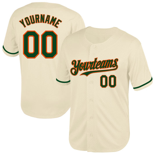 Custom Cream Green-Orange Mesh Authentic Throwback Baseball Jersey - Sky-Custom