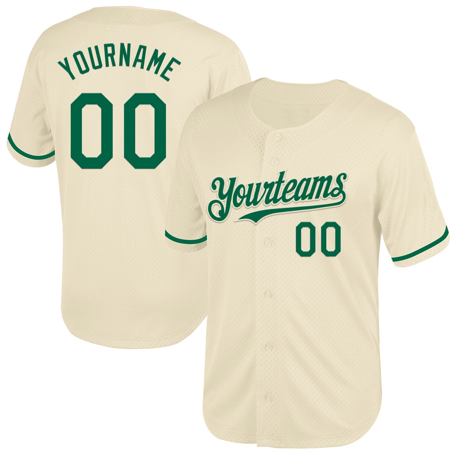Custom Cream Kelly Green Mesh Authentic Throwback Baseball Jersey - Sky-Custom