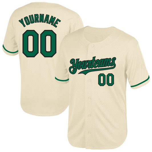 Custom Cream Kelly Green-Black Mesh Authentic Throwback Baseball Jersey - Sky-Custom