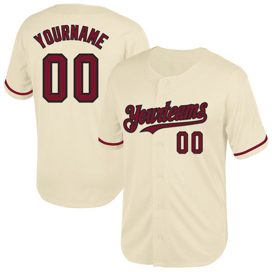Custom Cream Crimson-Black Mesh Authentic Throwback Baseball Jersey - Sky-Custom
