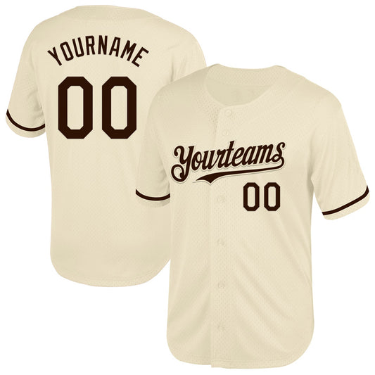 Custom Cream Brown Mesh Authentic Throwback Baseball Jersey - Sky-Custom