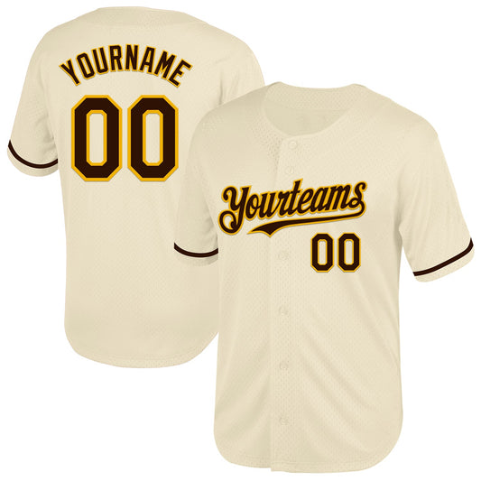 Custom Cream Brown-Gold Mesh Authentic Throwback Baseball Jersey - Sky-Custom