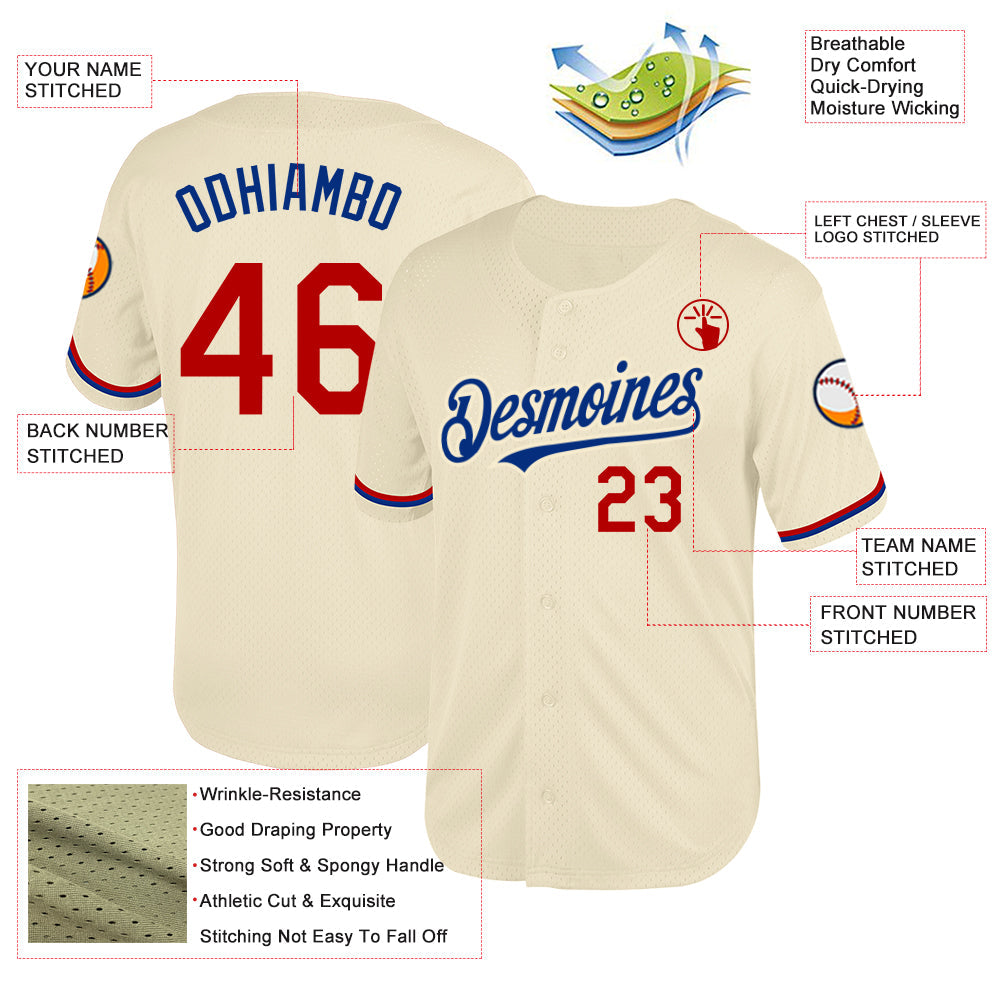 Custom Cream Red-Royal Mesh Authentic Throwback Baseball Jersey - Sky-Custom