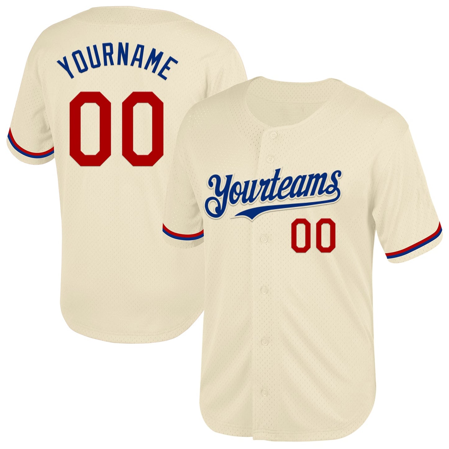 Custom Cream Red-Royal Mesh Authentic Throwback Baseball Jersey - Sky-Custom