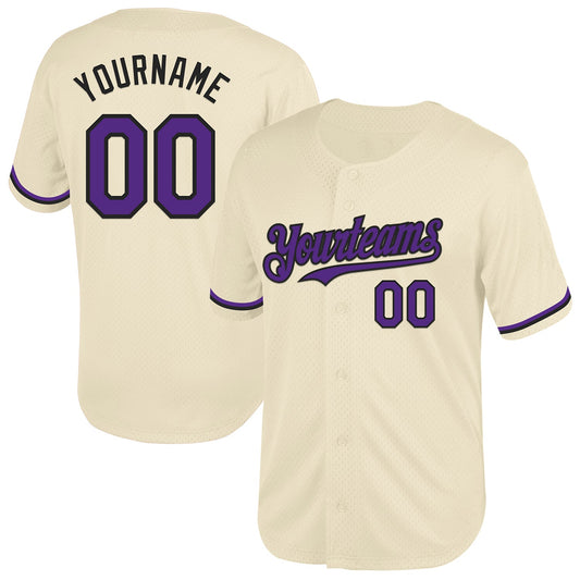 Custom Cream Purple-Black Mesh Authentic Throwback Baseball Jersey - Sky-Custom