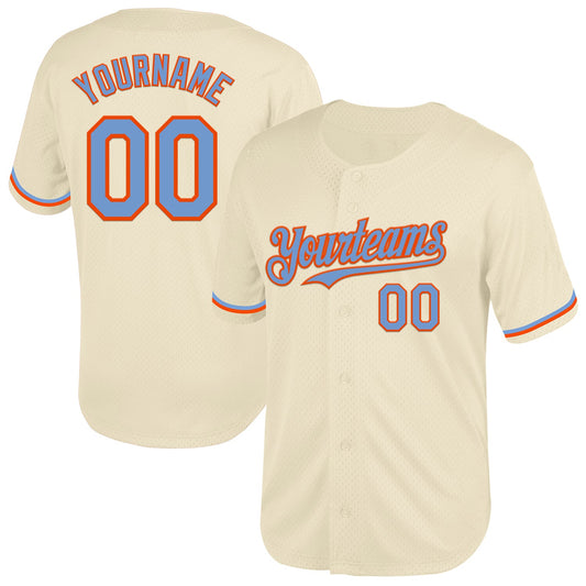 Custom Cream Powder Blue-Orange Mesh Authentic Throwback Baseball Jersey - Sky-Custom