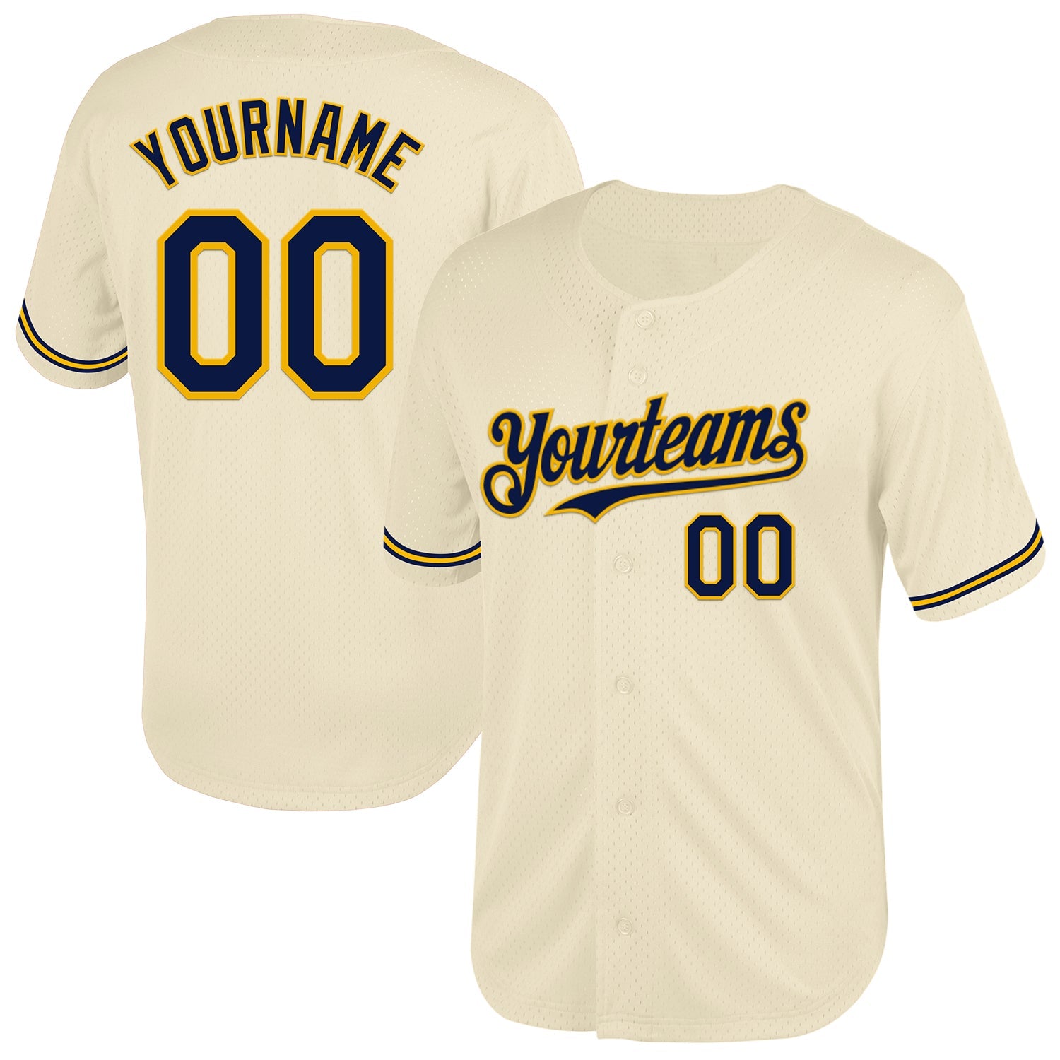 Custom Cream Navy-Gold Mesh Authentic Throwback Baseball Jersey - Sky-Custom