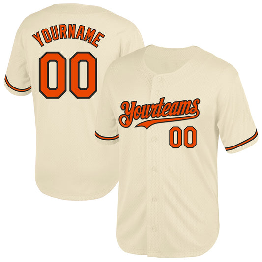 Custom Cream Orange-Black Mesh Authentic Throwback Baseball Jersey - Sky-Custom