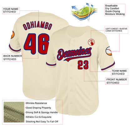 Custom Cream Red-Royal Mesh Authentic Throwback Baseball Jersey - Sky-Custom