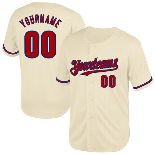 Custom Cream Red-Royal Mesh Authentic Throwback Baseball Jersey - Sky-Custom