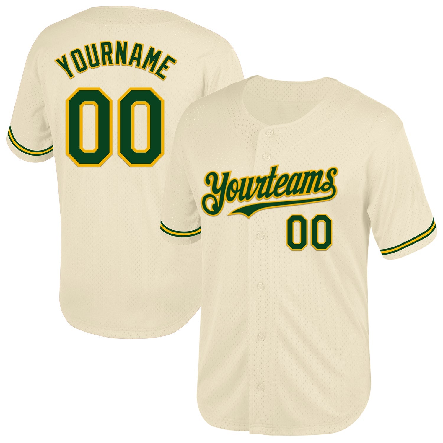 Custom Cream Green-Gold Mesh Authentic Throwback Baseball Jersey - Sky-Custom