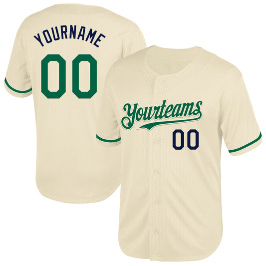 Custom Cream Kelly Green-Navy Mesh Authentic Throwback Baseball Jersey - Sky-Custom