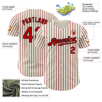 Custom Cream (Black White Pinstripe) Red-Black Authentic Baseball Jersey - Sky-Custom