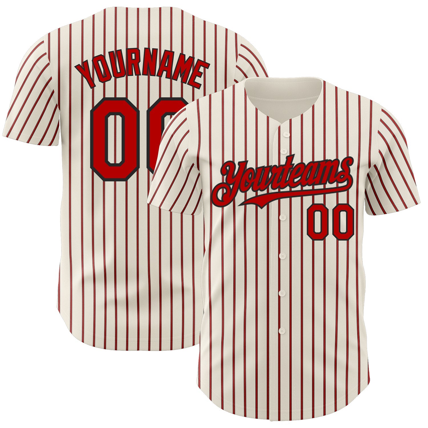Custom Cream (Black White Pinstripe) Red-Black Authentic Baseball Jersey - Sky-Custom